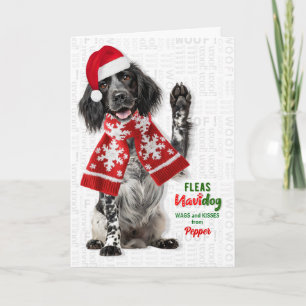 English Setter Hund Lustige Flöhe Navidog mit Name Feiertagskarte
