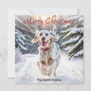 English Setter Hund Schnee Wasserfarbe Frohe Weihn Feiertagskarte