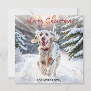 English Setter Hund Schnee Wasserfarbe Frohe Weihn Feiertagskarte
