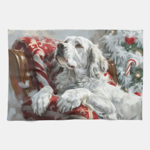 English Setter Hund Weihnachtsfestlich Geschirrtuch