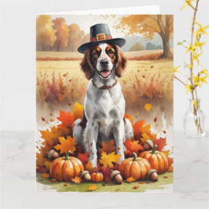 English Setter in Herbstlaub Thanksgiving Kunst Karte