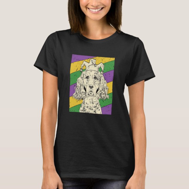 English Setter Jester Mardi Gras Dog Mom or Dad T-Shirt (Vorderseite)
