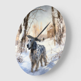 English Setter Lass es schneien Weihnachten Große Wanduhr