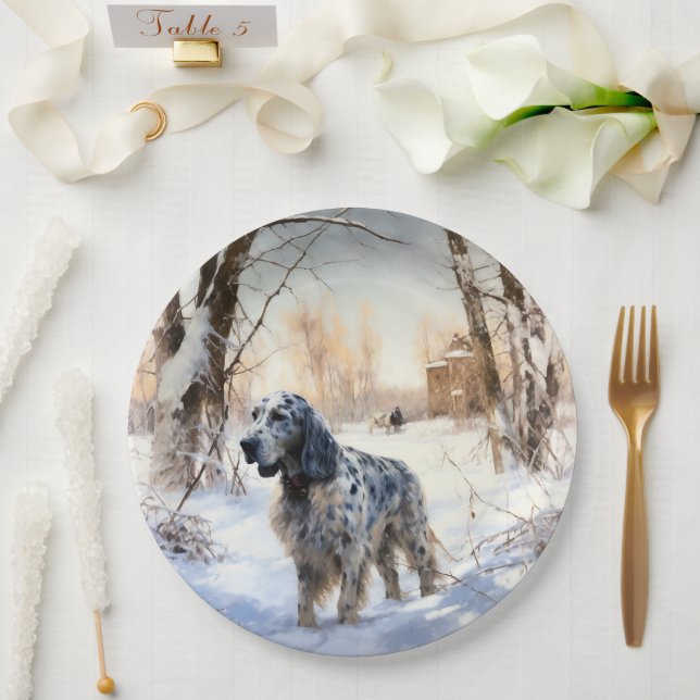 English Setter Let It Snow Weihnachten Pappteller (Hochzeit)