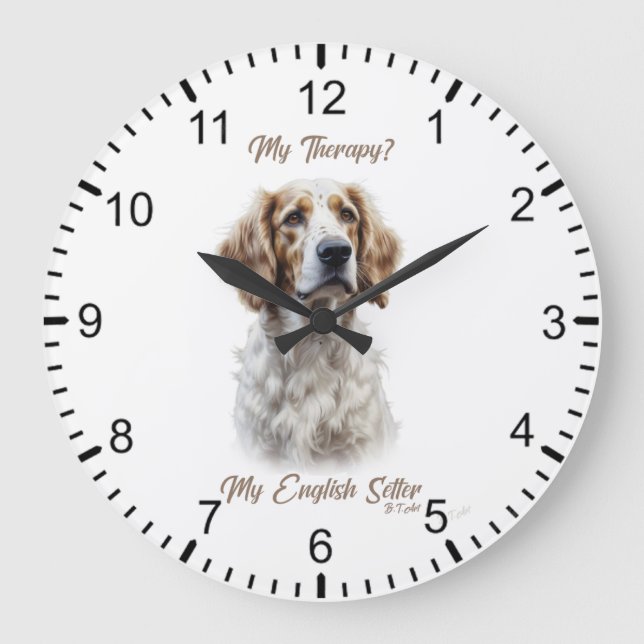 English Setter Lifestyle Große Wanduhr (Vorderseite)