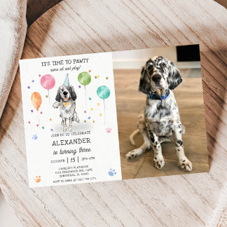 English Setter Pawty Doppy Welpe Birthday Blue Fot Einladung