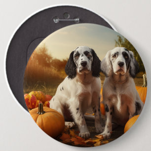 English Setter Puppy Autumn Delight Pumpkin Button