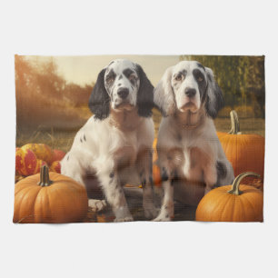English Setter Puppy Autumn Delight Pumpkin Geschirrtuch
