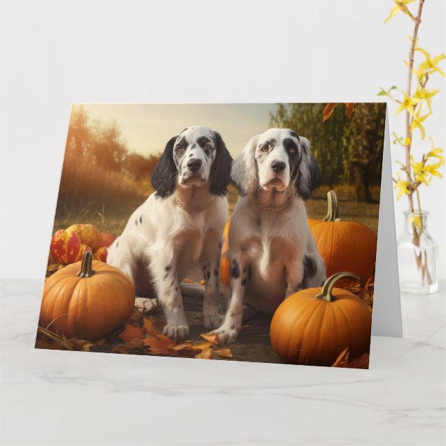 English Setter Puppy Autumn Delight Pumpkin Karte (Gelbe Blume)