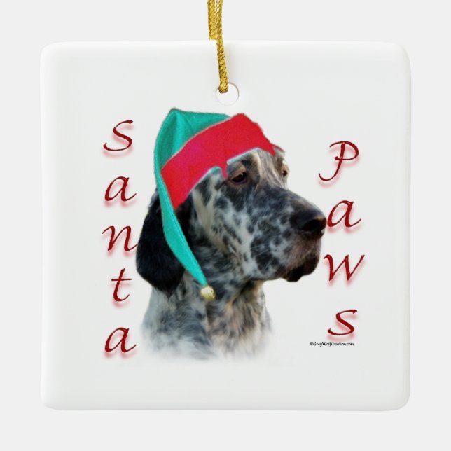 English Setter Santa Paws Keramikornament (Vorderseite)