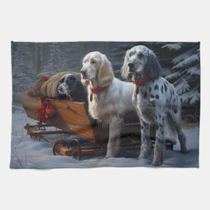 English Setter Schneeweißer Schlitten Weihnachtsde Geschirrtuch