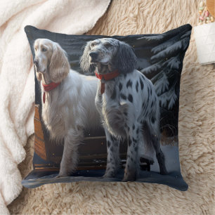 English Setter Schneeweißer Schlitten Weihnachtsde Kissen