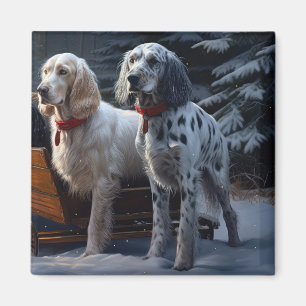 English Setter Schneeweißer Schlitten Weihnachtsde Magnet