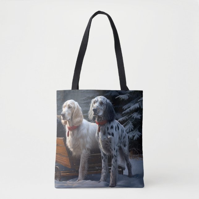 English Setter Snowy Sleigh Weihnachtsdekor (Vorderseite)