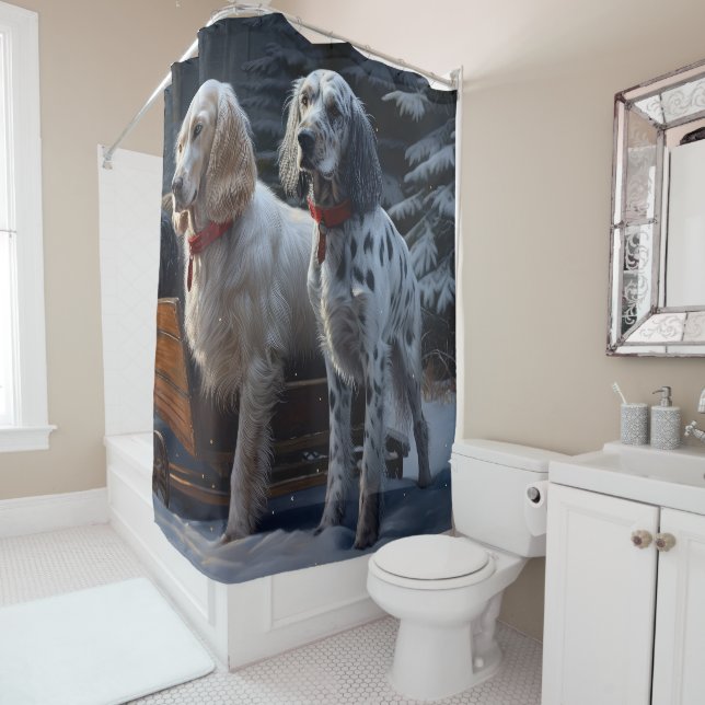English Setter Snowy Sleigh Weihnachtsdekor Duschvorhang (Beispiel)