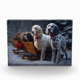 English Setter Snowy Sleigh Weihnachtsdekor Fotoblock
