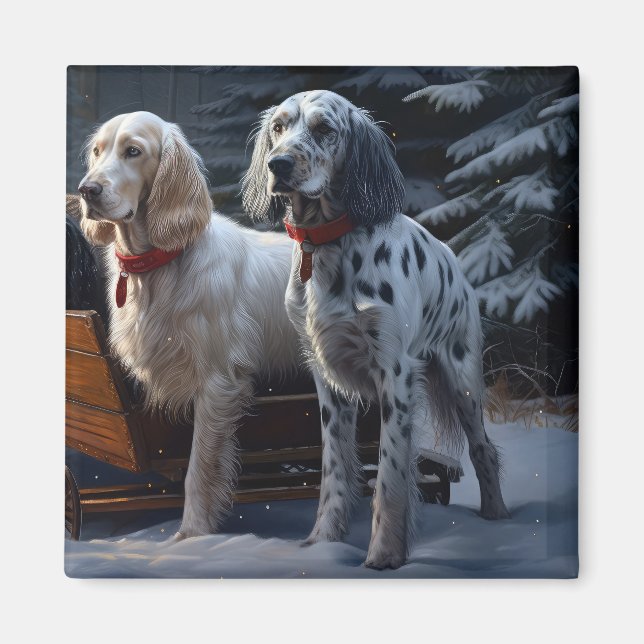 English Setter Snowy Sleigh Weihnachtsdekor Magnet (Vorne)
