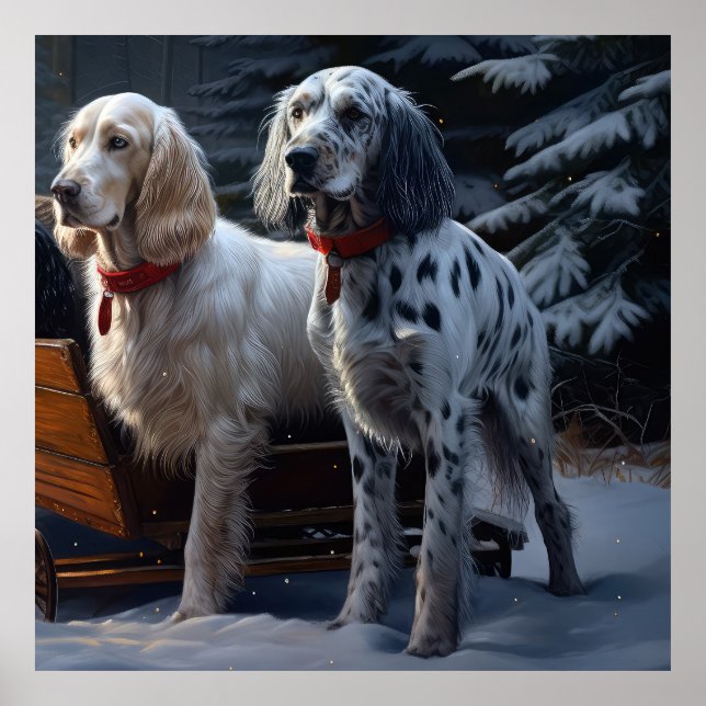 English Setter Snowy Sleigh Weihnachtsdekor Poster (Vorne)