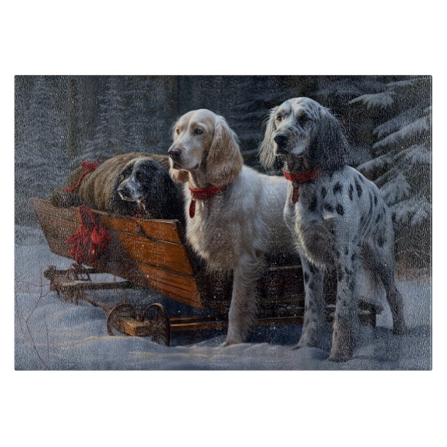 English Setter Snowy Sleigh Weihnachtsdekor Schneidebrett (Vorderseite)