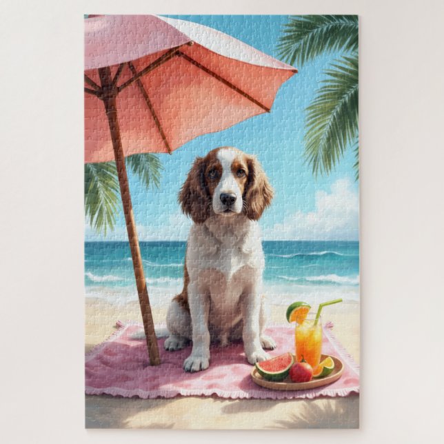 English Setter Strand Relax Szene Puzzle (Vertikal)