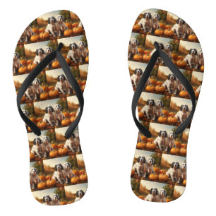 English Setter Welpe Herbstfreude Kürbis Flip Flops