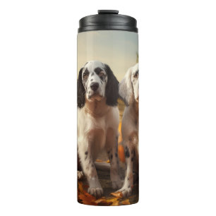 English Setter Welpe Herbstfreude Kürbis Thermosbecher
