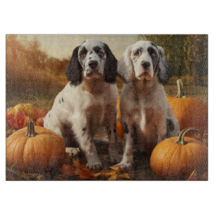 English Setter Welpe Herbstvergnügen Kürbis Schneidebrett