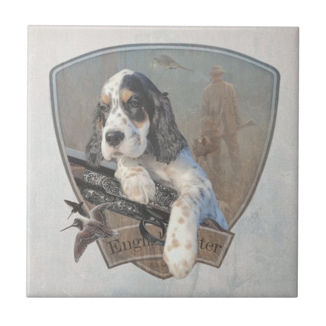 English Setter Welpe mit klassischem Showgun Fliese (Vorderseite)