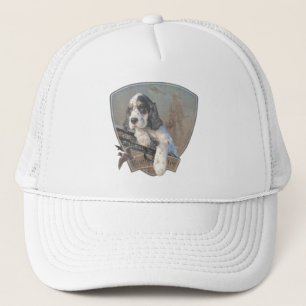 English Setter Welpe mit klassischem Showgun Truckerkappe