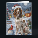 English Setter Winter Wonderland Christmas Joy Karte<br><div class="desc">Dieses festliche Design spiegelt den fröhlichen Geist der Urlaubssaison wider und besticht durch ein hübsches Jungtier mit einer Weihnachtsmannmütze. Der Hund ist eingebettet in ein winterliches Wunderland, mit einem Schneemann, einem dekorierten Weihnachtsbaum und wunderschön verpackten Geschenken. Schneeflocken fallen sanft ab und geben der Szene eine magische Touch, während die lebhaften...</div>