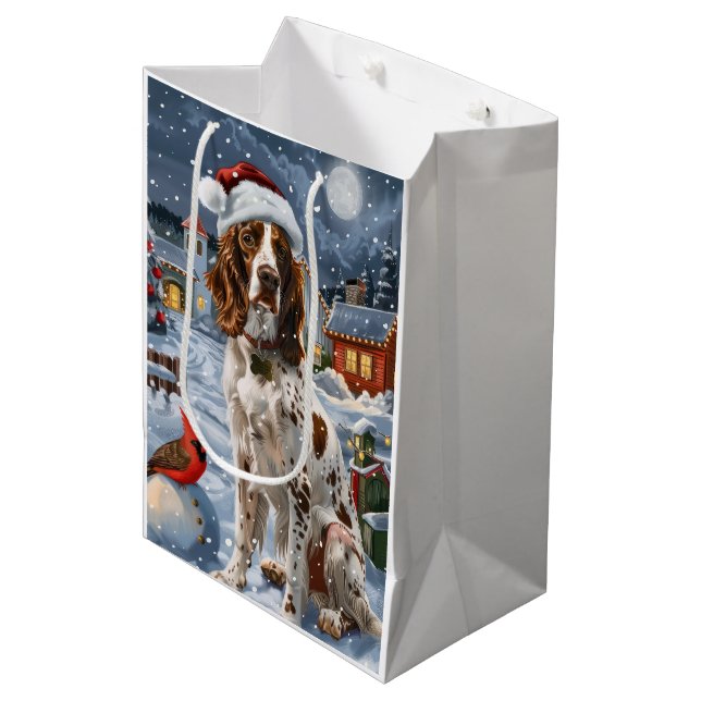 English Setter Winter Wonderland Christmas Joy Mittlere Geschenktüte (Vorderseite Schrägansicht)