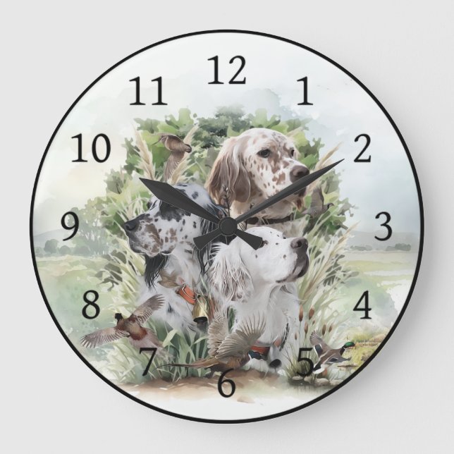English Setters Große Wanduhr (Vorderseite)