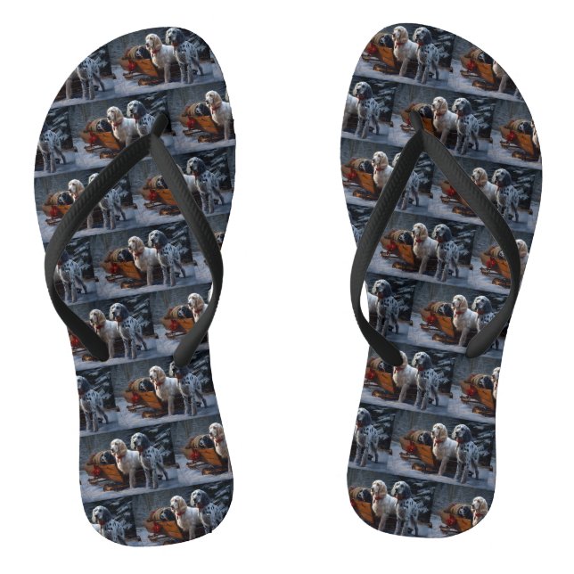 English Setter's Snowy Sleigh Weihnachtsdekor Flip Flops (Fußbett)
