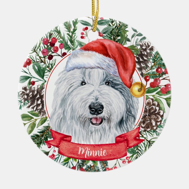 English Sheepdog Custom Santa Christmas Ornament (Vorne)