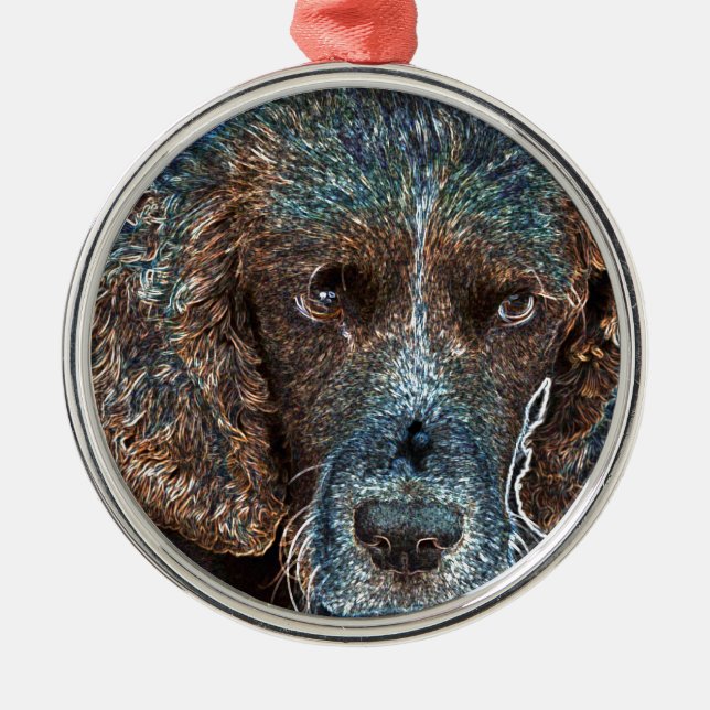English Springer Silbernes Ornament (Vorne)