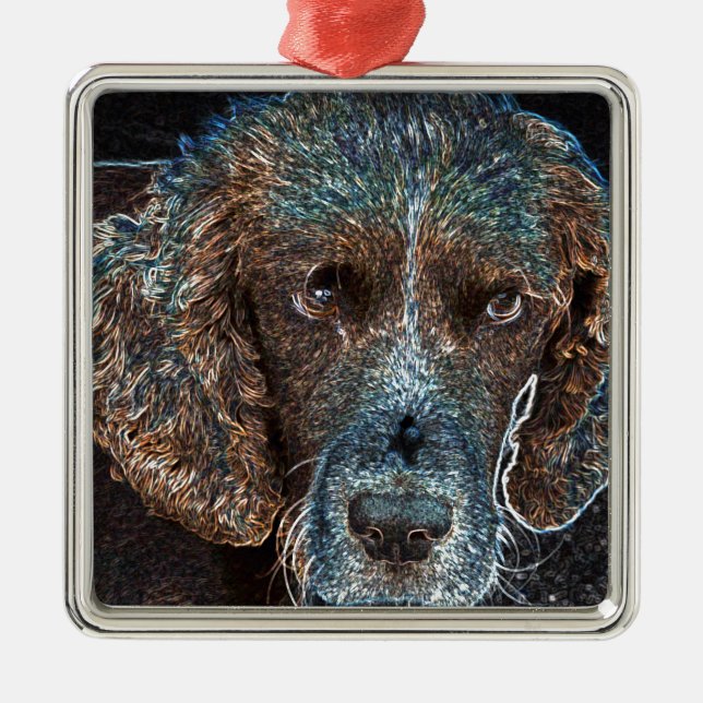 English Springer Silbernes Ornament (Vorne)