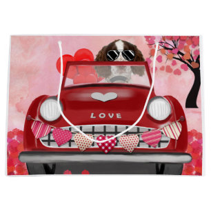 English Springer Spaniel Auto Herzen Valentinstag  Große Geschenktüte