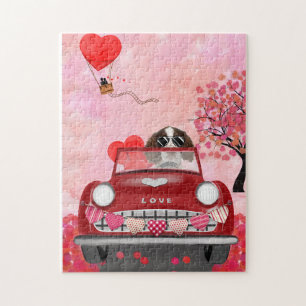 English Springer Spaniel Auto Herzen Valentinstag Puzzle