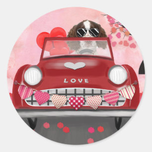 English Springer Spaniel Auto Herzen Valentinstag Runder Aufkleber