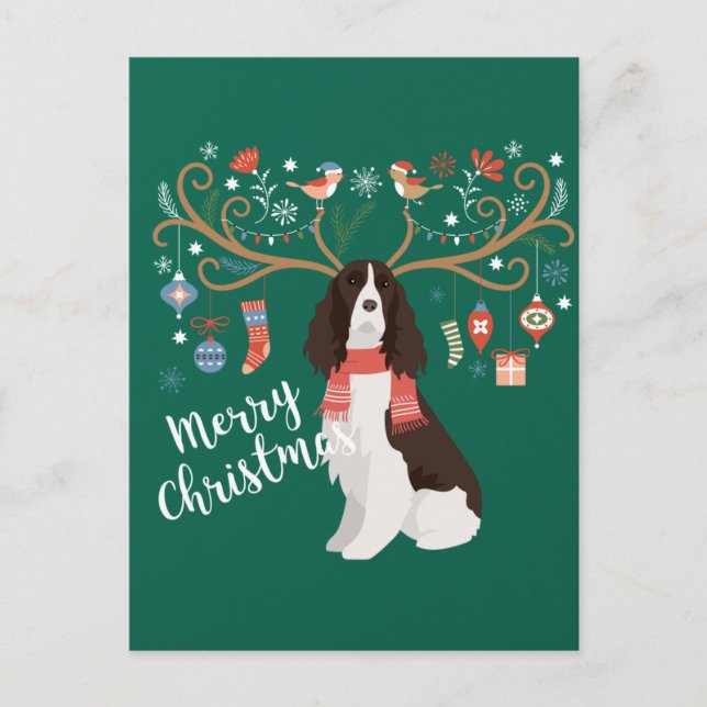English Springer Spaniel Christmas Reindeer Dog Postkarte (Vorderseite)