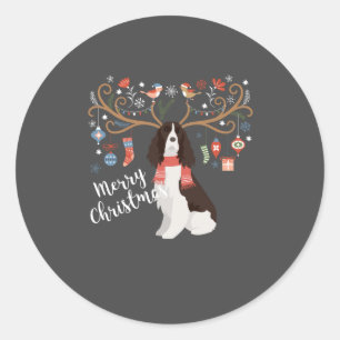 English Springer Spaniel Christmas Reindeer Dog Runder Aufkleber