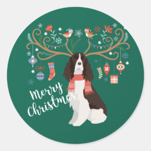 English Springer Spaniel Christmas Reindeer Dog Runder Aufkleber
