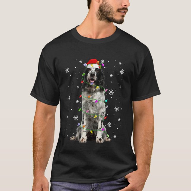 English Springer Spaniel Dog Christmas Lights Sant T-Shirt (Vorderseite)