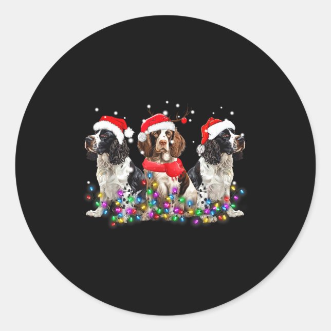 English Springer Spaniel Dog Christmas Matching Fa Runder Aufkleber (Vorderseite)
