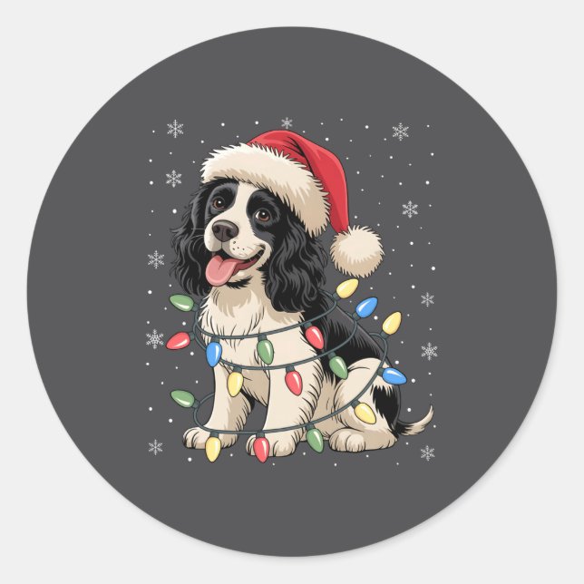 English Springer Spaniel Dog Christmas Tree Lights Runder Aufkleber (Vorderseite)