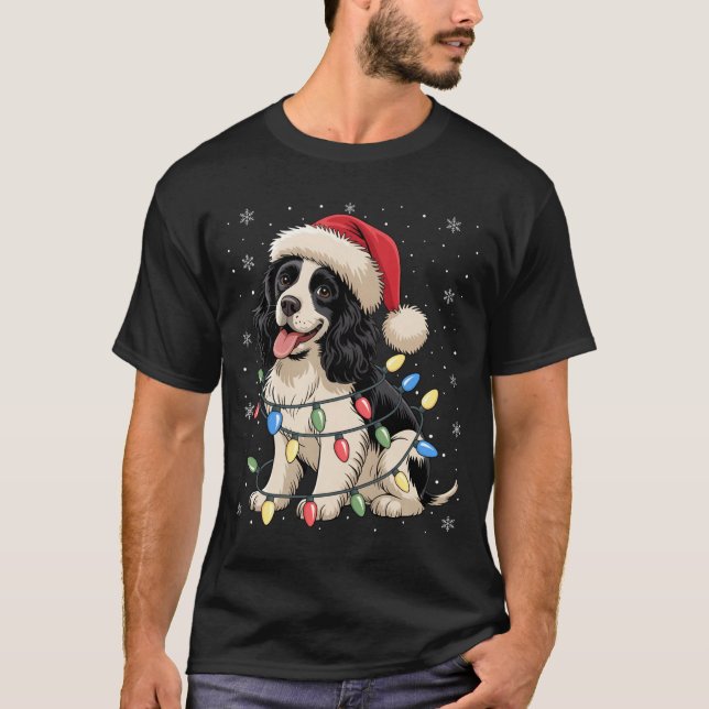 English Springer Spaniel Dog Christmas Tree Lights T-Shirt (Vorderseite)