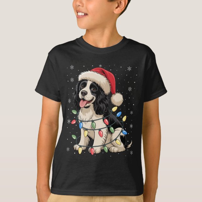 English Springer Spaniel Dog Christmas Tree Lights T-Shirt (Vorderseite)