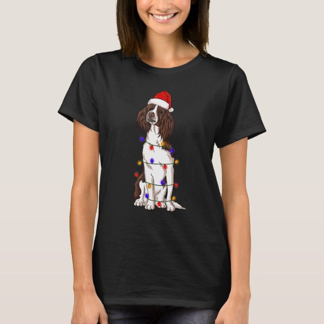 English Springer Spaniel Dog Tragend Weihnachtshut T-Shirt (Vorderseite)