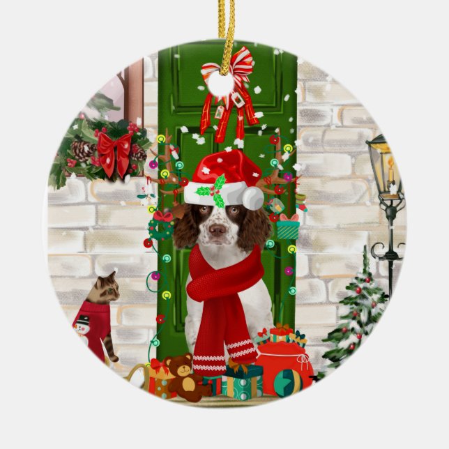 English Springer Spaniel Dog Weihnachten Keramik Ornament (Vorne)