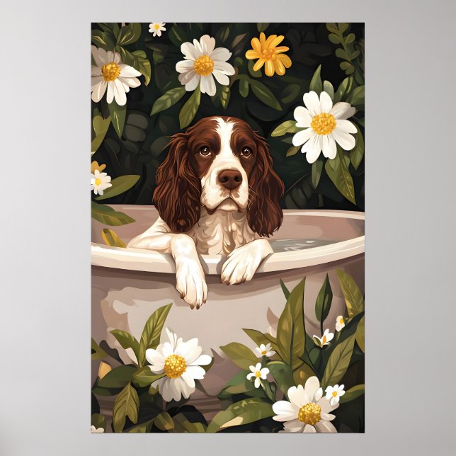 English Springer Spaniel In Bathtub Poster, Funny Poster (Vorne)